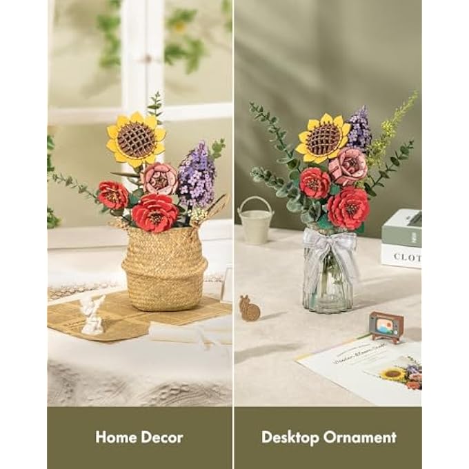 3D PUZZLE FLOWERS WOODEN MODEL KITS FOR ADULTS TO BUILD, ARTIFICIAL FLOWERS FOR DECORATION, HOME DECOR ACCESSORIES LIVING ROOM, GIFTS FOR WOMEN ON VALENTINE'S DAY, FLOWER BOUQUET TW01H - Image 4